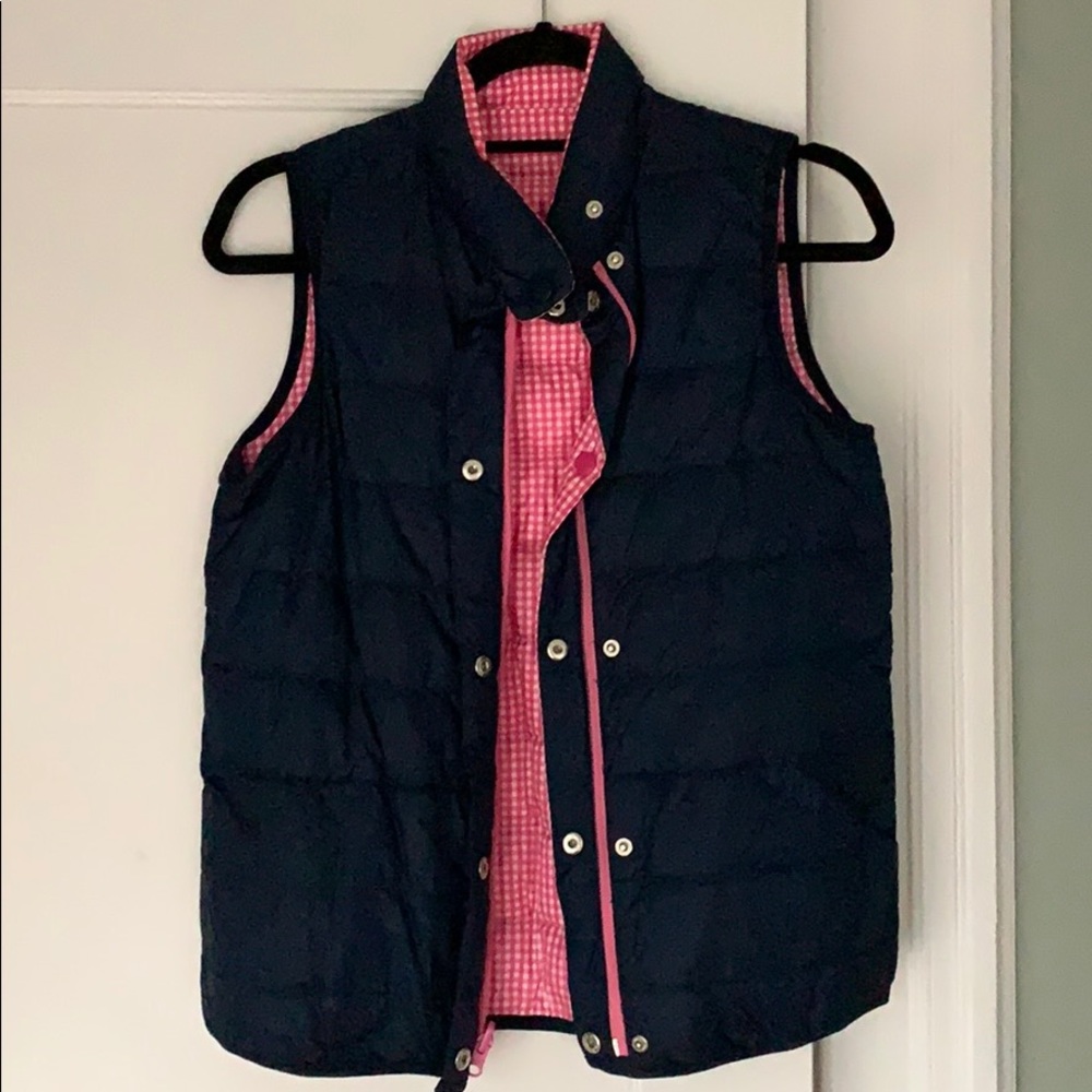 Navy/pink gingham reversible puffy vest